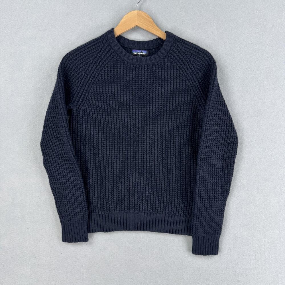 Patagonia Sweater Mens XS Navy Wool Blend Waffle Knit Crewneck Pullover Winter